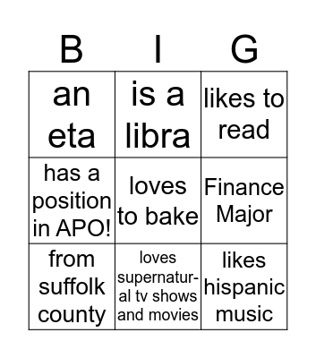 BIG BINGO Card