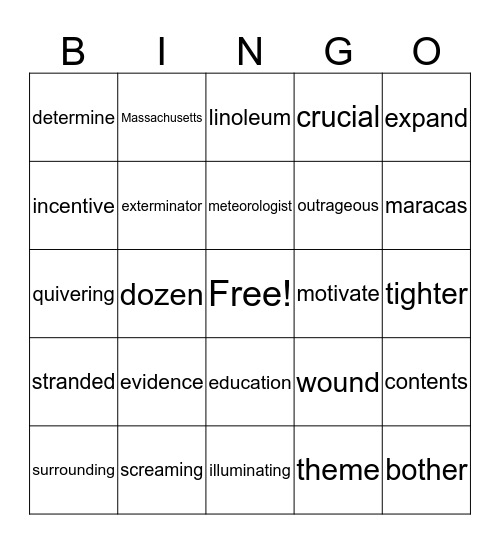 Amiyah, Kalin, Aidan's Bingo Card