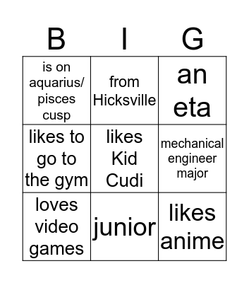 BIG BINGO  Bingo Card