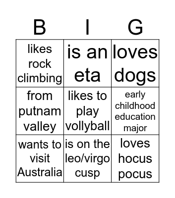 BIG BINGO Card