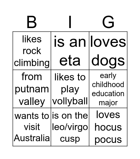 BIG BINGO Card