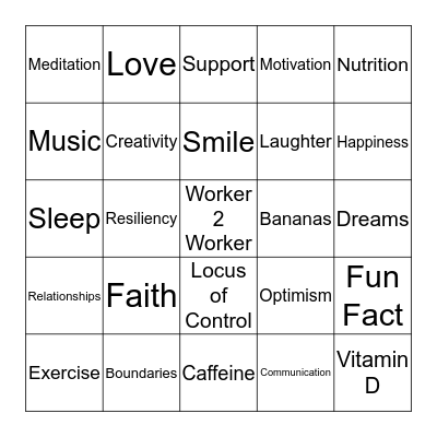 Resiliency Bingo Card