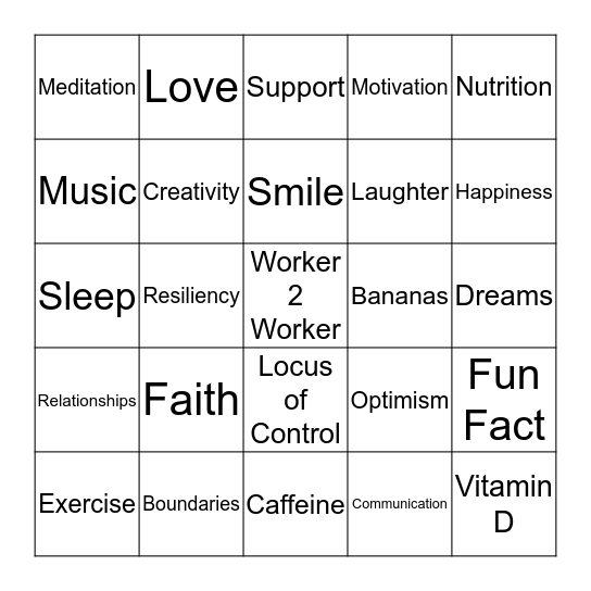 Resiliency Bingo Card