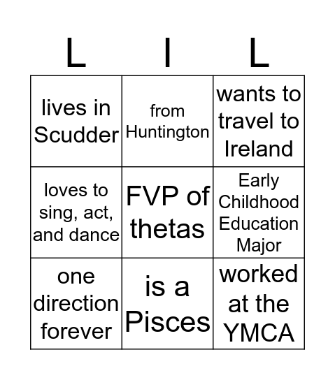 LIL BINGO  Bingo Card
