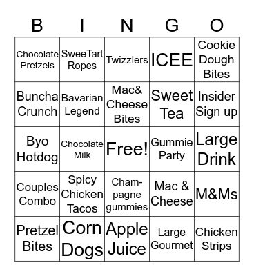 concessions Bingo Card