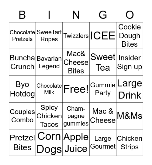 concessions Bingo Card