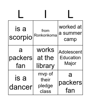 LIL BINGO  Bingo Card