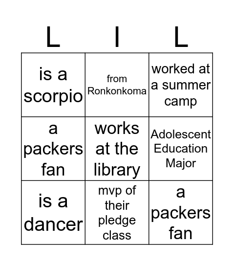 LIL BINGO  Bingo Card