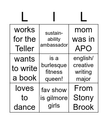 LIL BINGO  Bingo Card