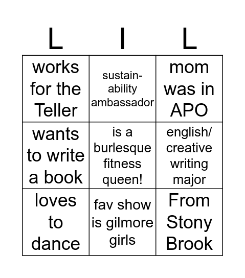 LIL BINGO  Bingo Card