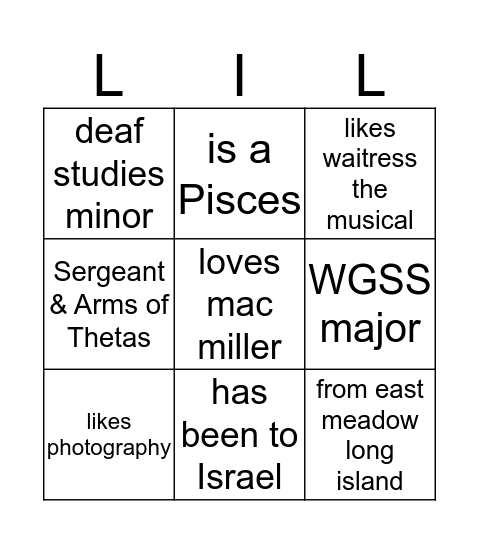 LIL BINGO  Bingo Card