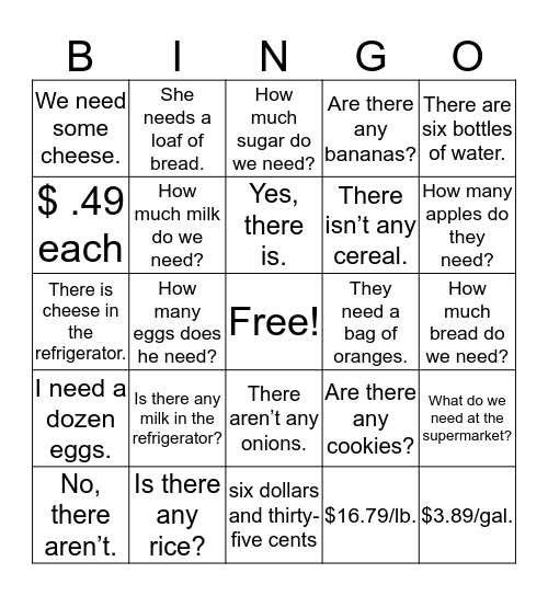 Unit 7 Bingo Card