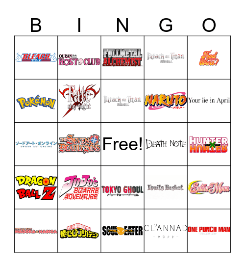 Anime Bingo Card