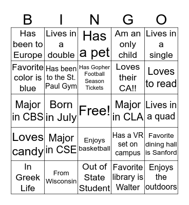 UMN House 9 Bingo Card