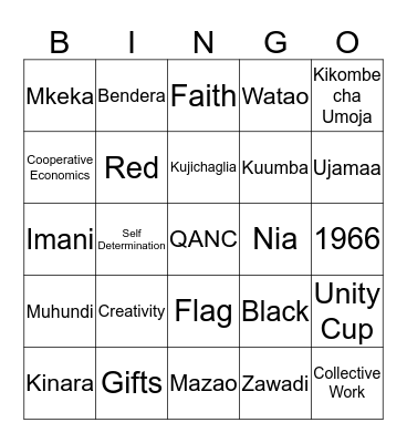 Kwanzaa Bingo Card