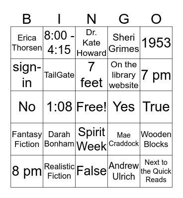 Freshman Seminar Bingo Card