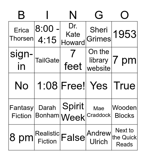 Freshman Seminar Bingo Card