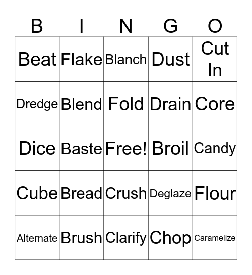 Cooking Bingo Card