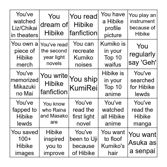 Hibike Bingo Card