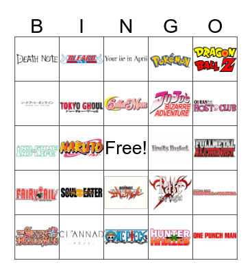 Anime Bingo Card