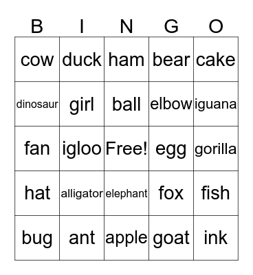 SPL-first phonics-1-Aa~Ii Bingo Card