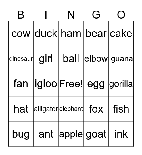 SPL-first phonics-1-Aa~Ii Bingo Card