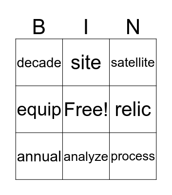 Vocabulary Bingo Card