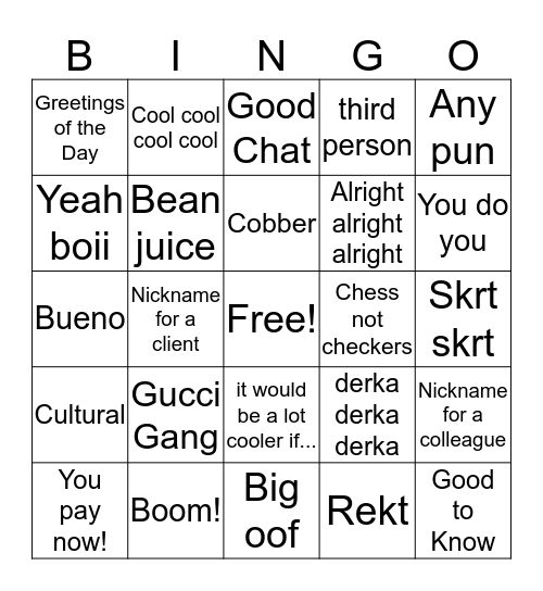 Bray-go Bingo Card