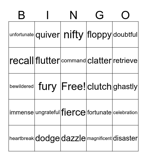 Vocabulary Review Bingo Card