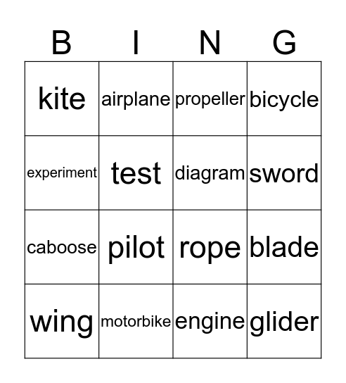 Airplane vocabulary  Bingo Card