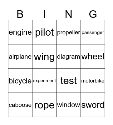 Airplane vocabulary  Bingo Card