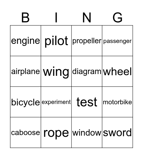 Airplane vocabulary  Bingo Card