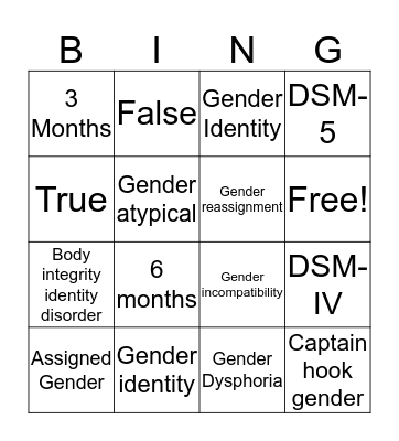 Gender Bingo Card