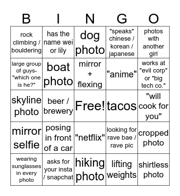Seattle Hinge Bingo Card