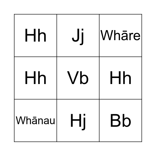 Māori  Bingo Card