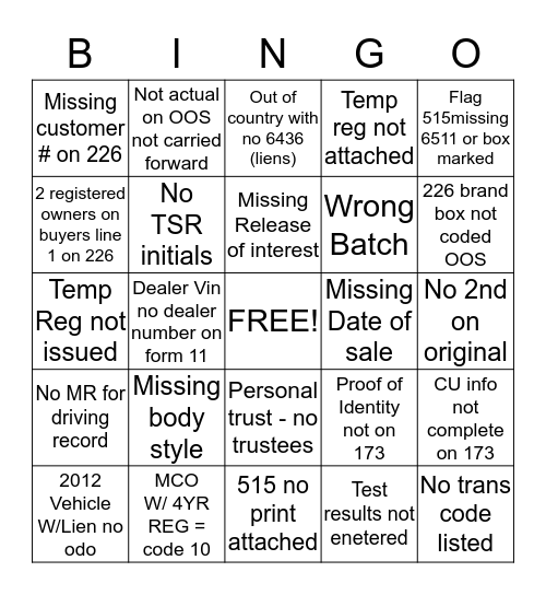 Error check Bingo! Bingo Card