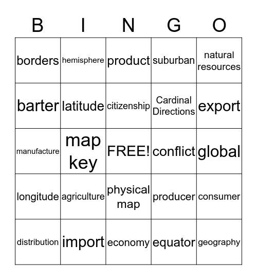TCAP Social Studies Vocabulary Bingo Card