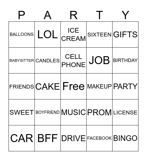 Sweet 16 Bingo Card