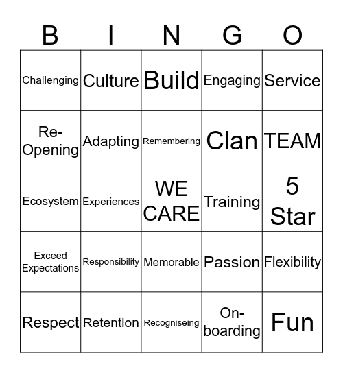 Cameron House - Mission Vision & Values Bingo Card