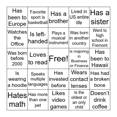 Icebreaker Bingo! Bingo Card