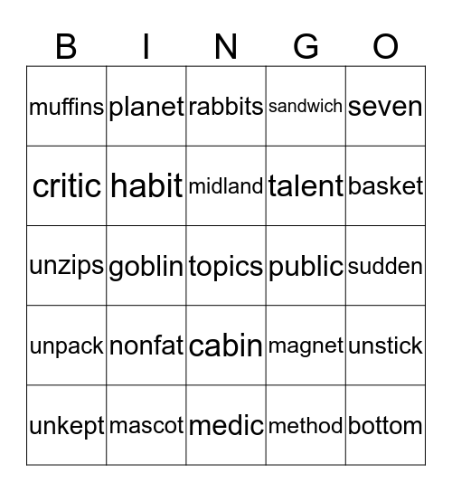 3.1 - 3.2  Bingo Card