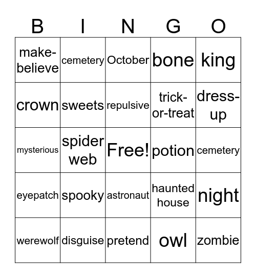 Talk Time Halloween  Bingo Card