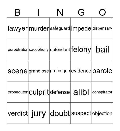 Classic Trials Vocabulary Bingo Card
