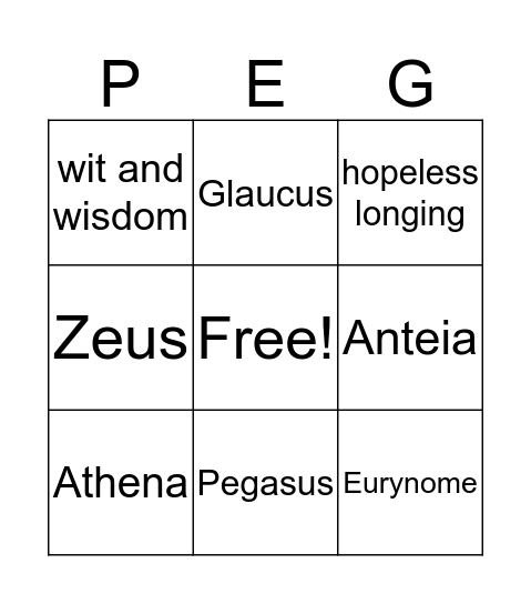 Pegasus and Bellerophon Bingo Card