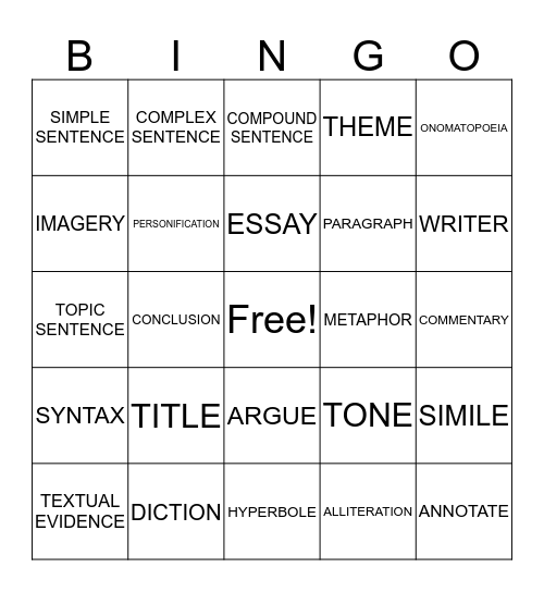 LITERARY TERMS 2 Bingo Card