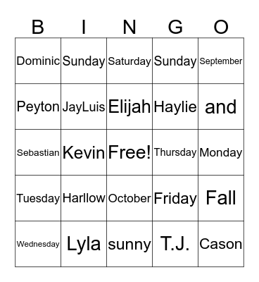 Untitled Bingo Card
