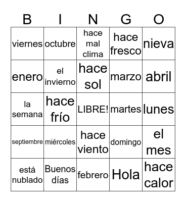 El tiempo y las estaciones Bingo Card