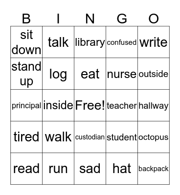 Verb or Noun? Bingo Card