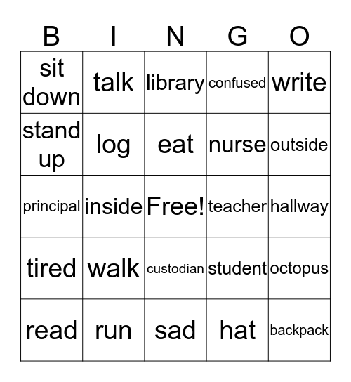 Verb or Noun? Bingo Card