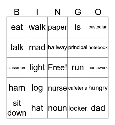 Words Bingo Card